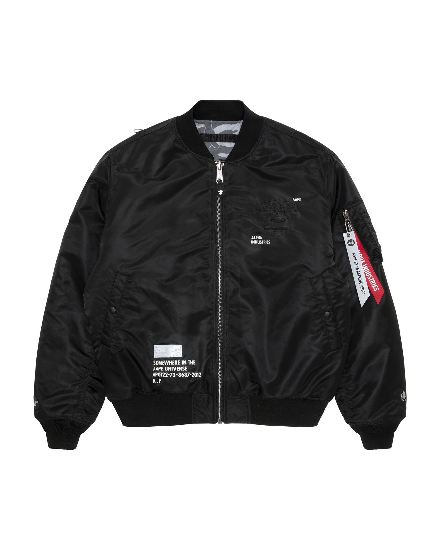 AAPE X Alpha Industries Moonface embossed bomber jacket | Aape