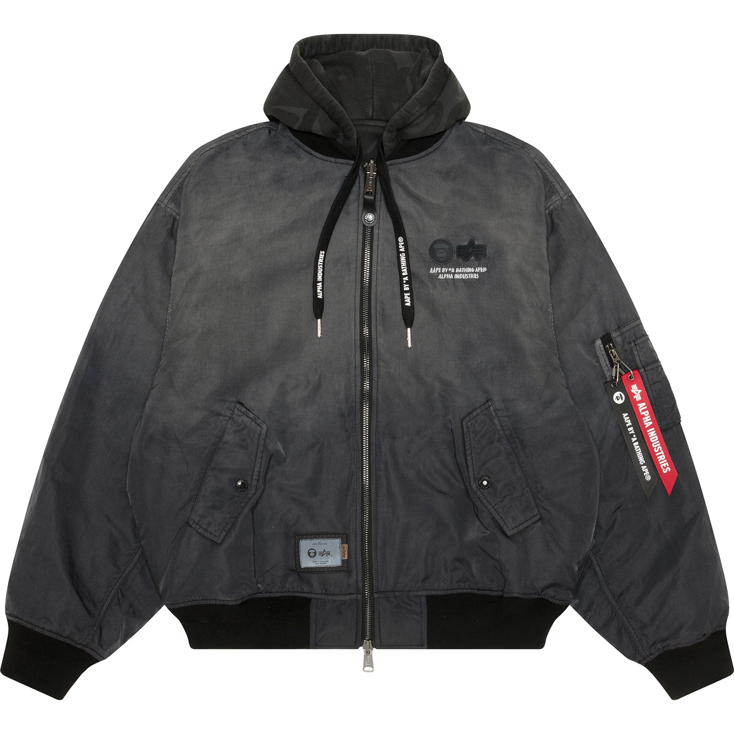 AAPE X ALPHA INDUSTRIES MOONFACE LOGO HOODED BOMBER JACKET