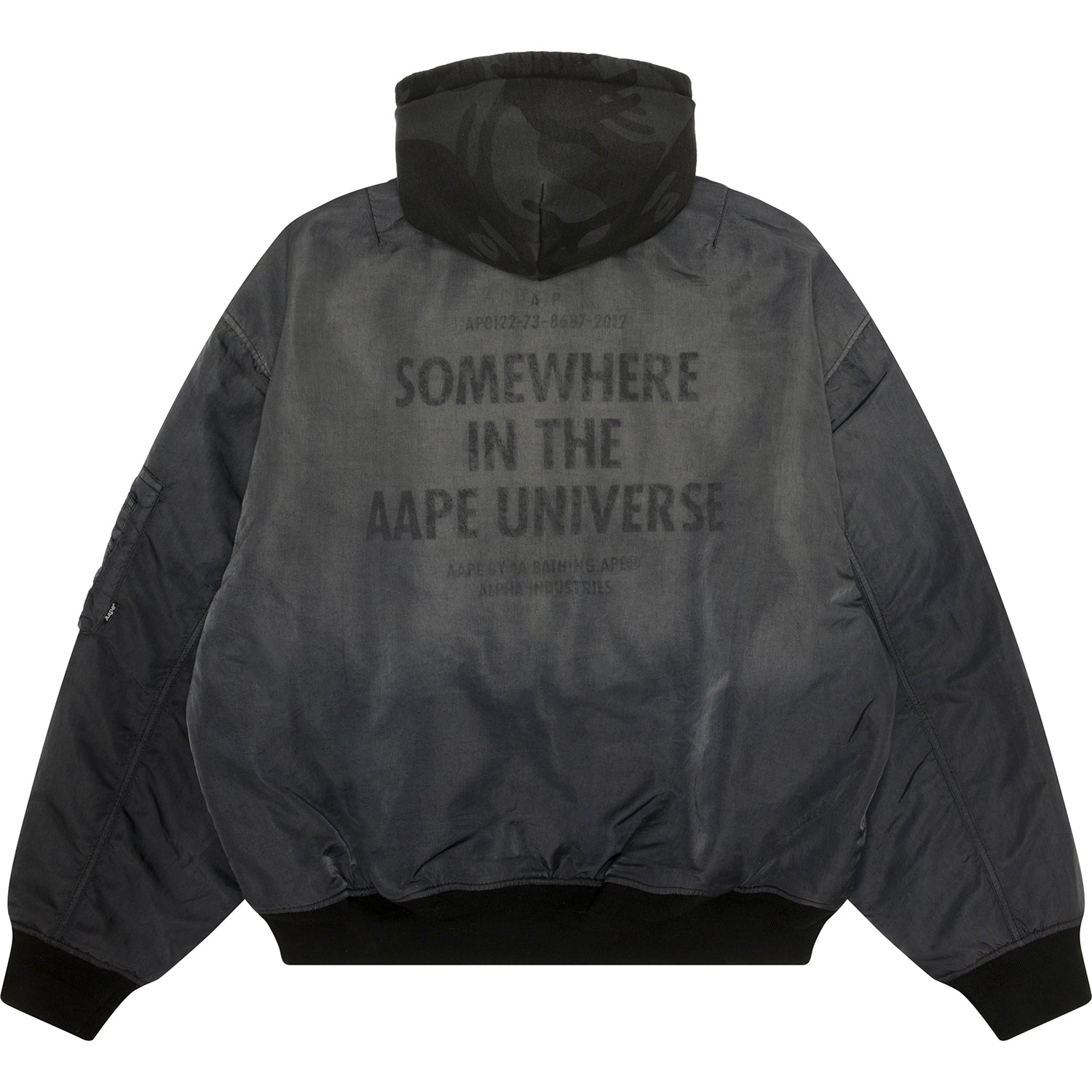 AAPE X ALPHA INDUSTRIES MOONFACE LOGO HOODED BOMBER JACKET