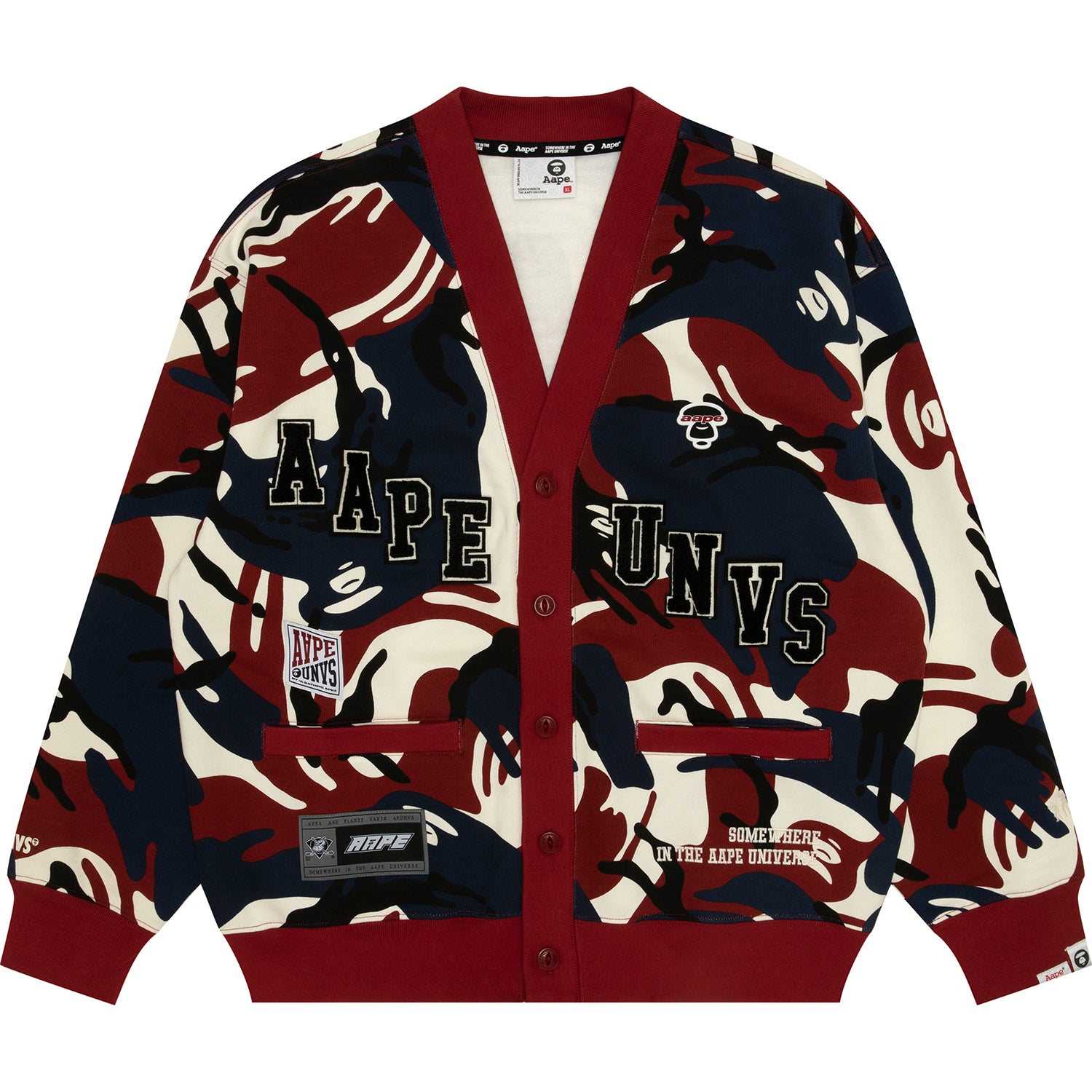 MULTI-LOGO CAMO BUTTON DOWN CARDIGAN