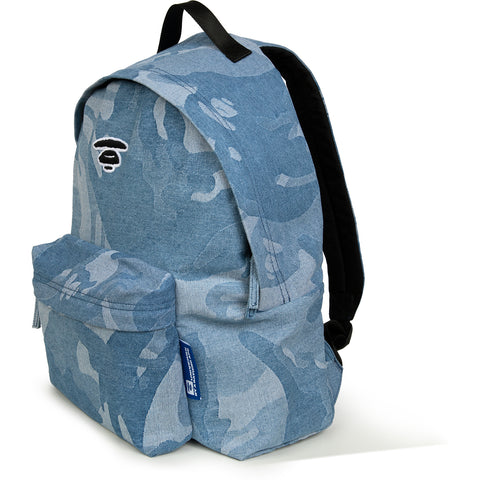 MOONFACE EMBROIDERED CAMO DENIM BACKPACK