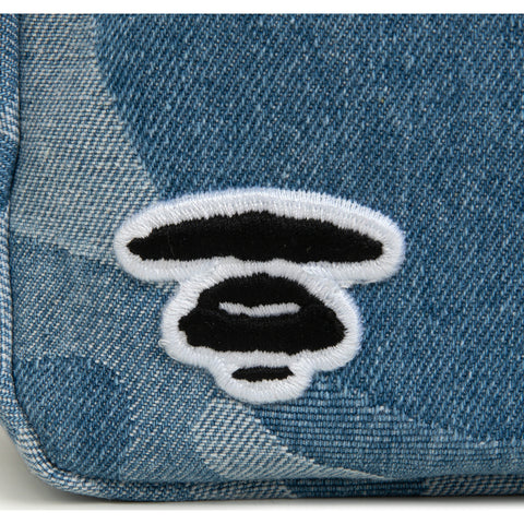 MOONFACE EMBROIDERED CAMO DENIM POUCH