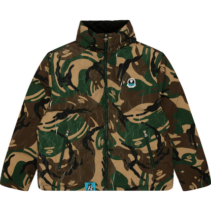 MOONFACE LOGO CAMO HOODED PUFFER JACKET