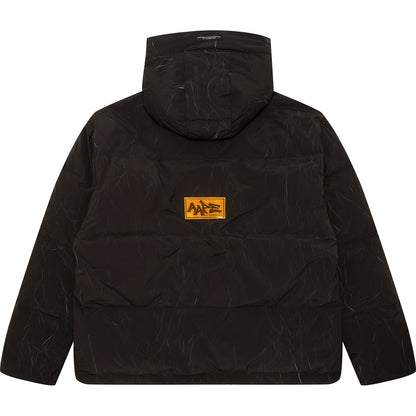 MOONFACE LOGO CAMO HOODED PUFFER JACKET