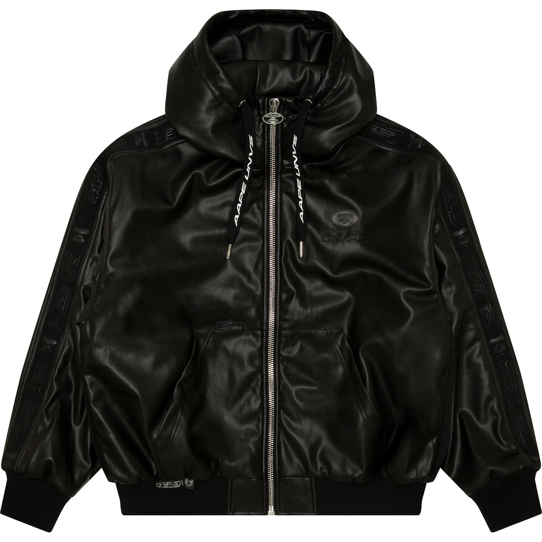 MOONFACE LOGO FAUX LEATHER HOODED JACKET