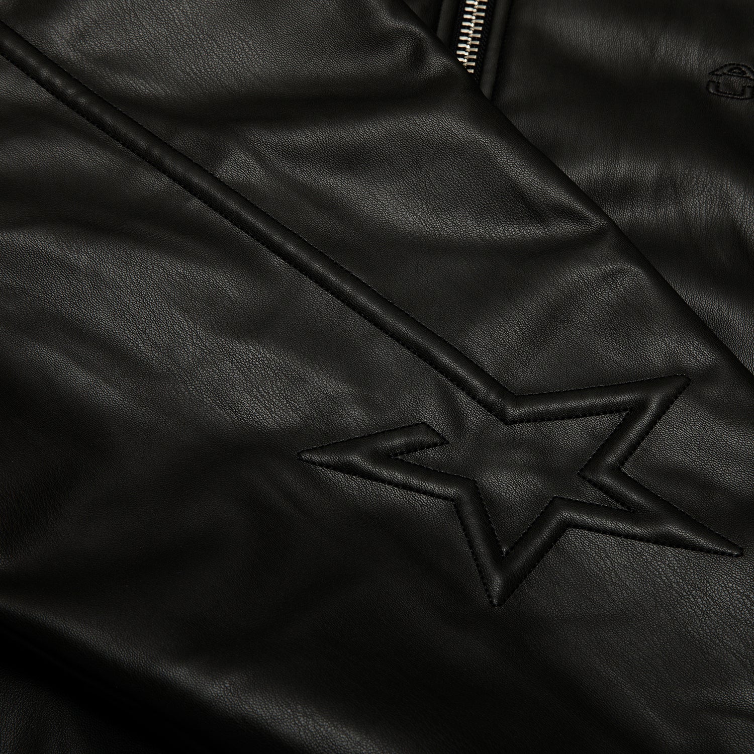 MOONFACE LOGO FAUX LEATHER HOODED JACKET