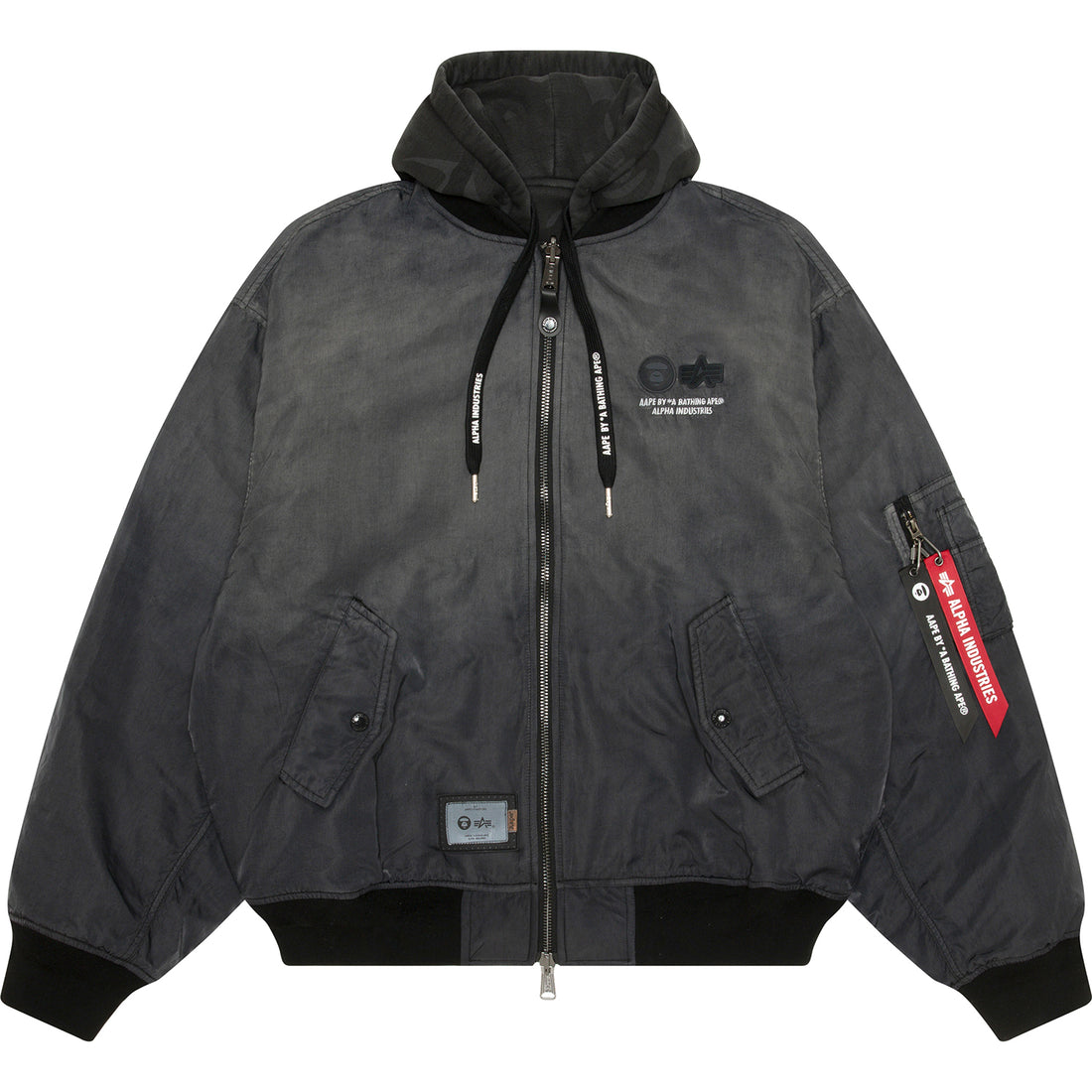 AAPE X ALPHA INDUSTRIES MOONFACE LOGO HOODED BOMBER JACKET