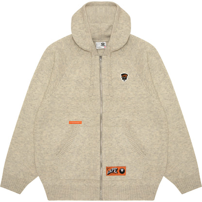 MOONFACE LOGO ZIP-UP KNIT HOODIE