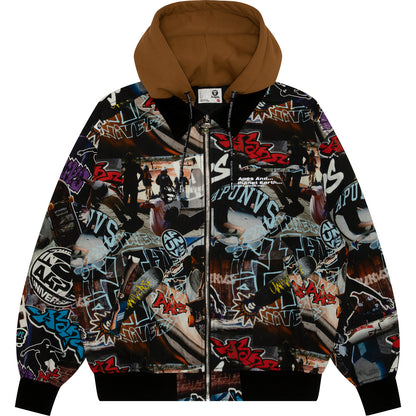 LOGO GRAFFITI PRINT HOODED JACKET