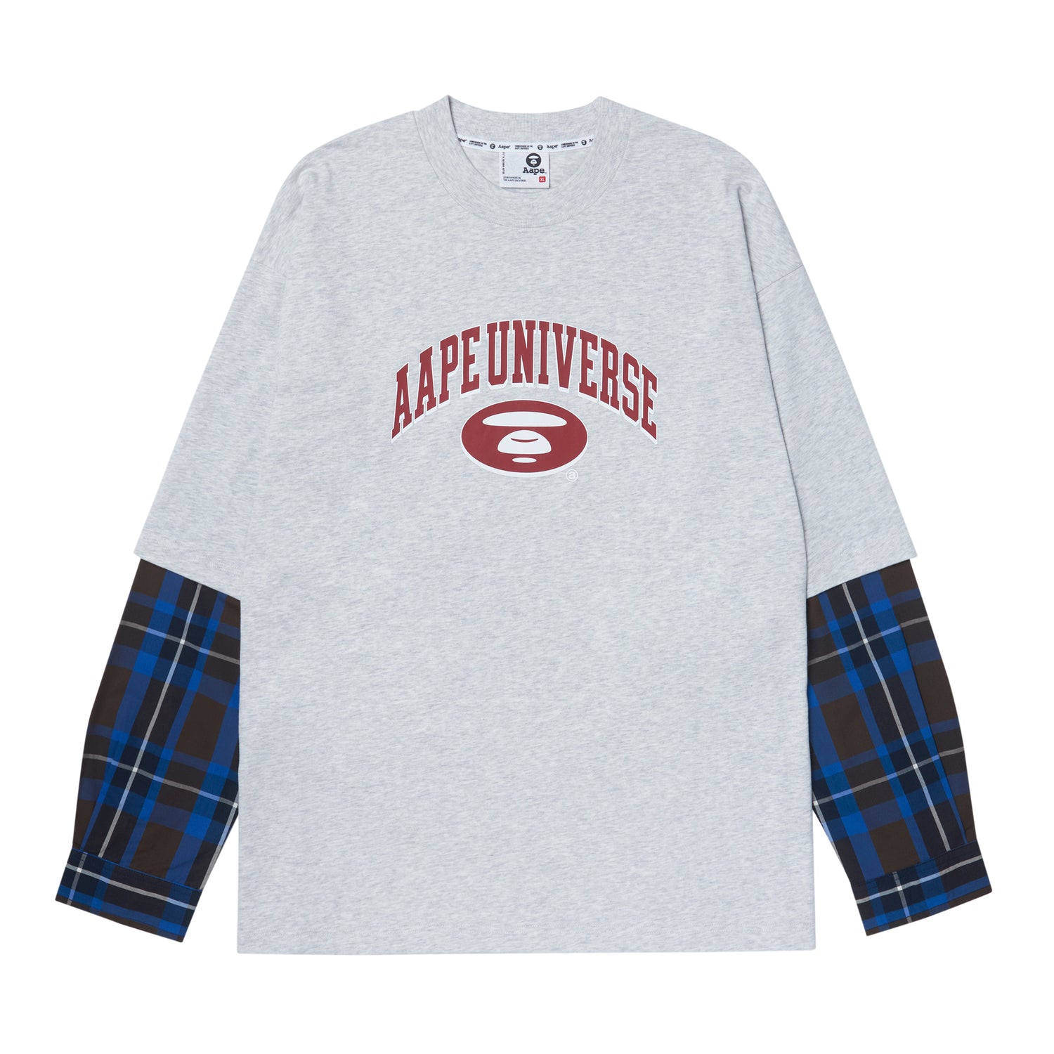 MOONFACE PLAID-PANELLED LONG-SLEEVE TEE