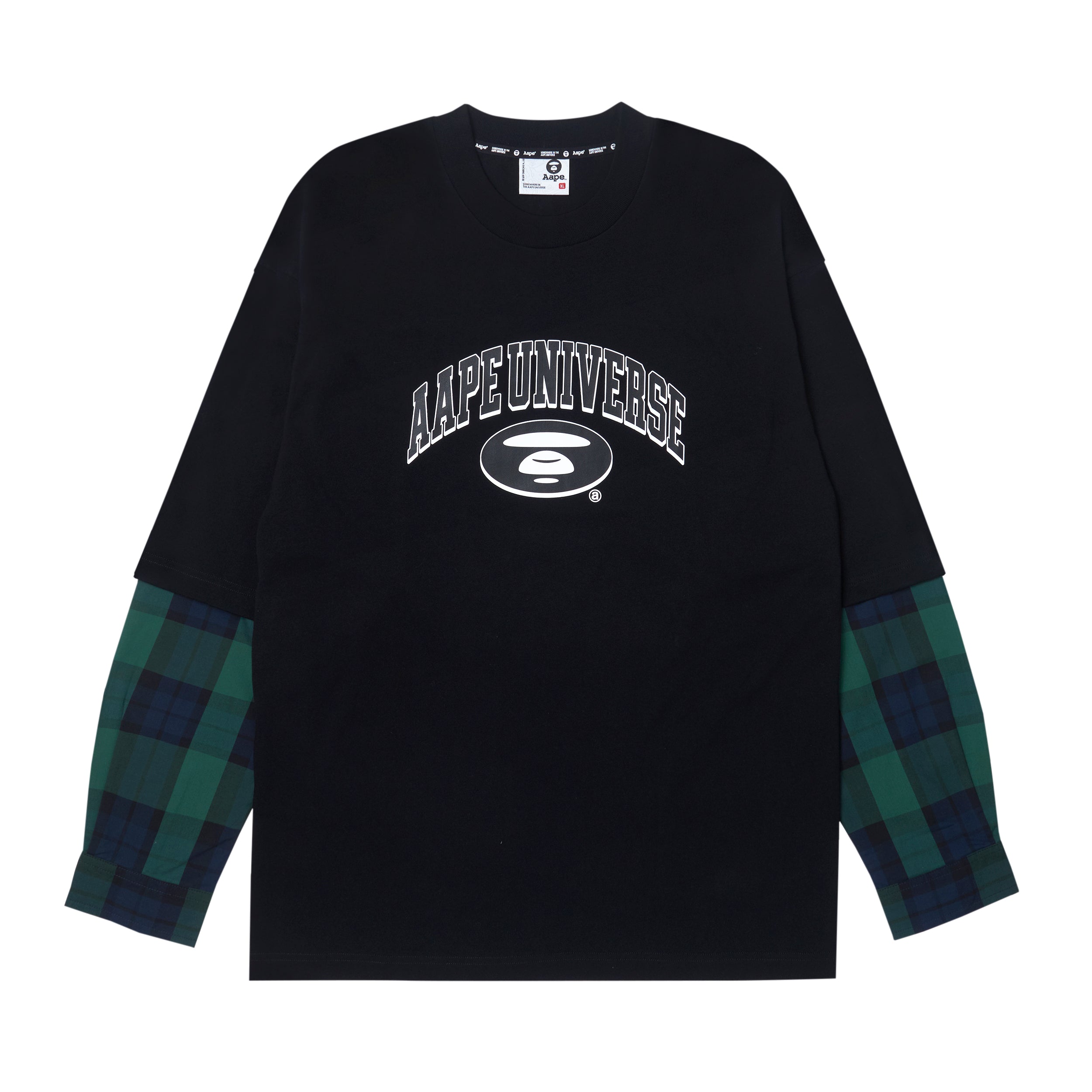 MOONFACE PLAID-PANELLED LONG-SLEEVE TEE