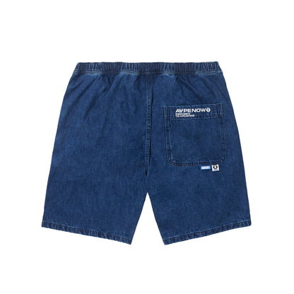 MOONFACE EMBROIDERED DENIM SHORTS