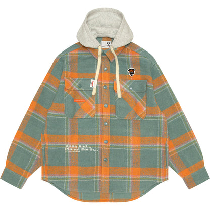 CHECK HOODED BUTTON DOWN JACKET