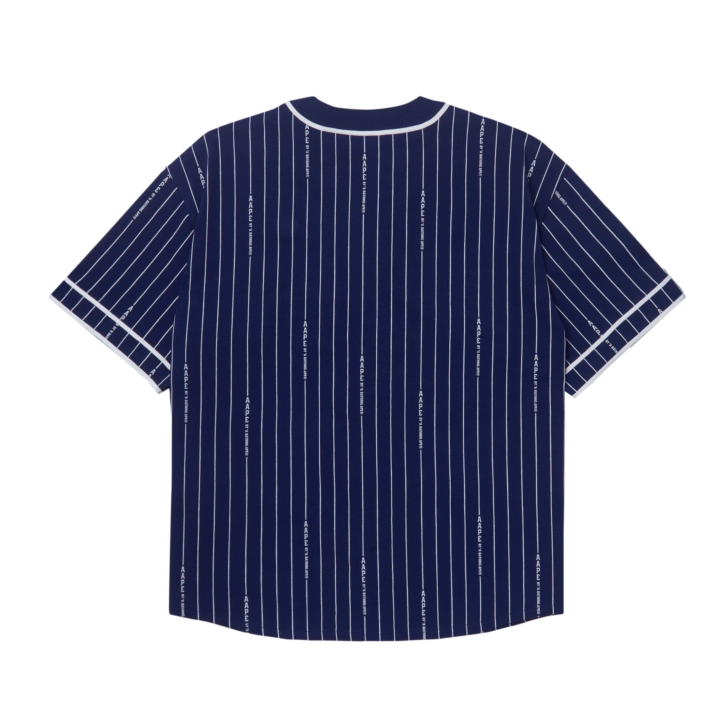 MOONFACE PATCH STRIPED SHORT-SLEEVE BASEBALL SHIRT