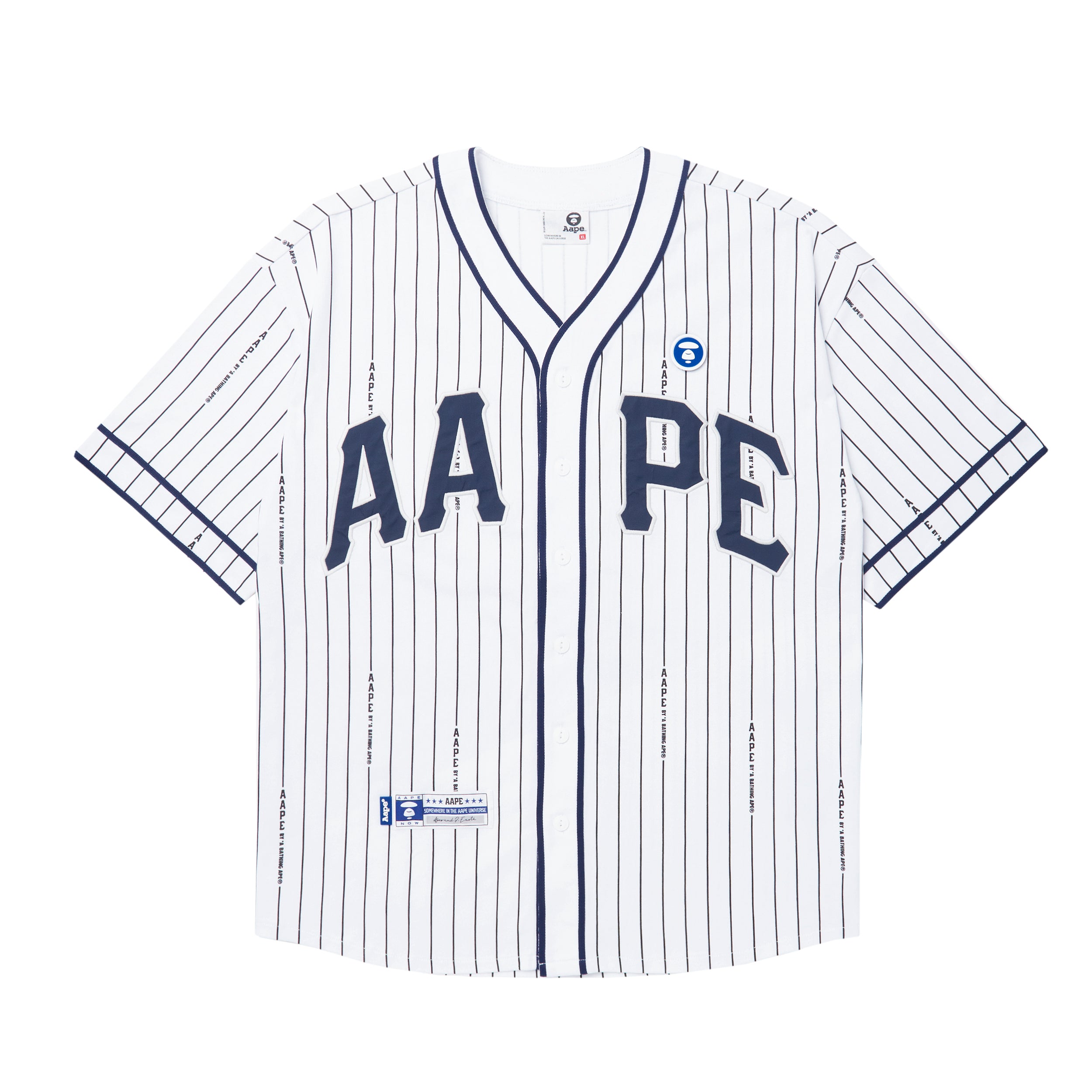 MOONFACE PATCH STRIPED SHORT-SLEEVE BASEBALL SHIRT