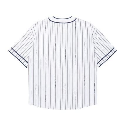 MOONFACE PATCH STRIPED SHORT-SLEEVE BASEBALL SHIRT