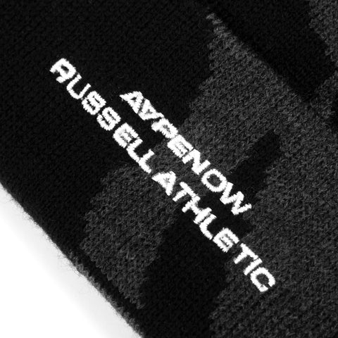 AAPE X RUSSELL ATHLETIC MOONFACE CAMO KNIT BEANIE