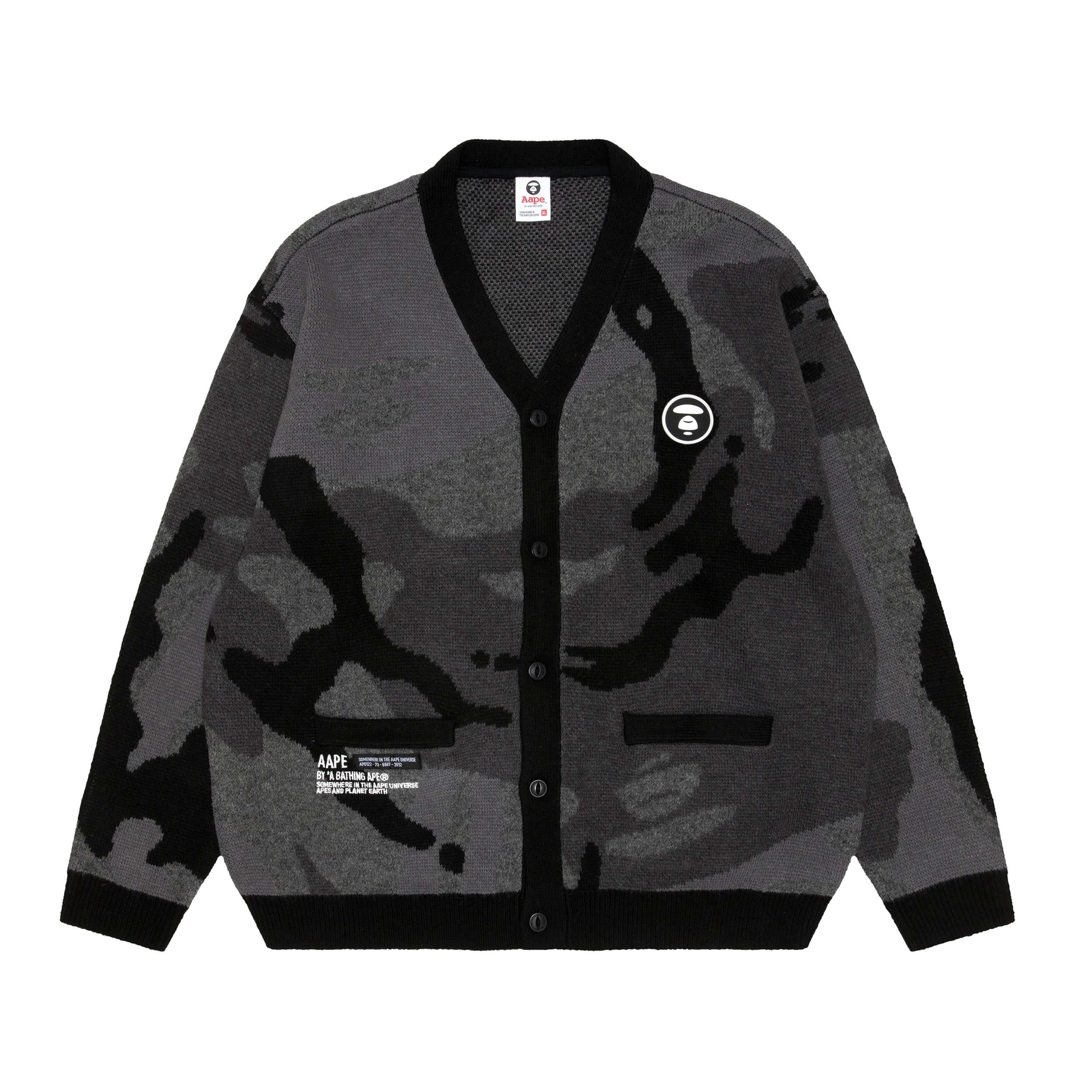 AAPE MOONFACE INTARSIA CAMO CARDIGAN