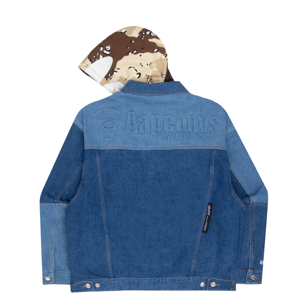 AAPE MOONFACE PANELLED HOODED DENIM JACKET | AAPE US