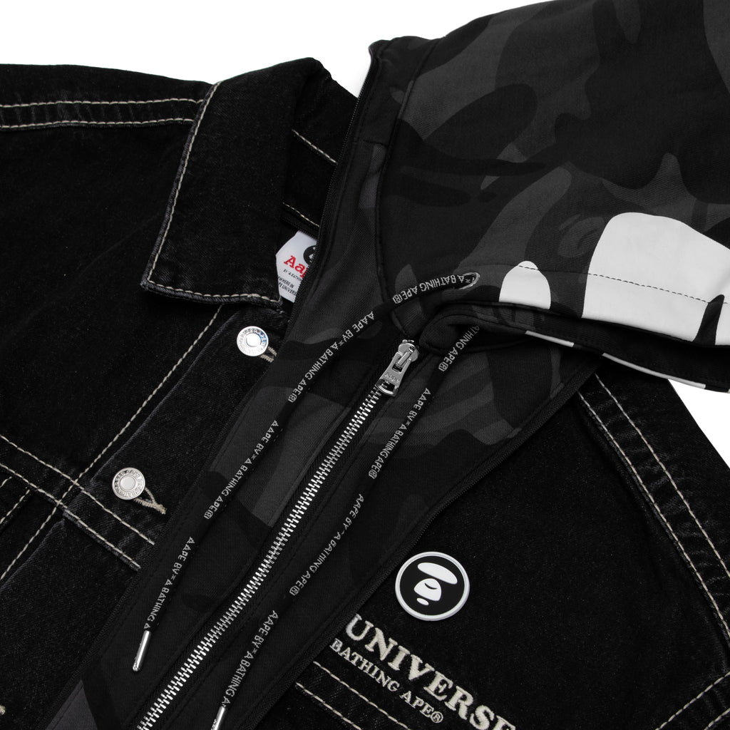 MOONFACE PANELLED HOODED DENIM JACKET | AAPE US