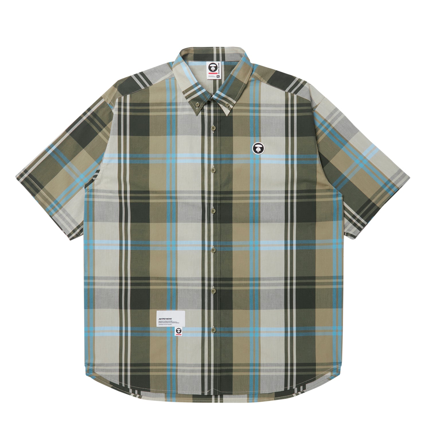 MOONFACE PATCH PLAID SHORT-SLEEVE SHIRT