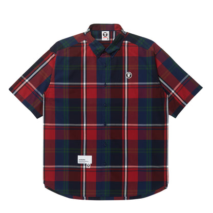 MOONFACE PATCH PLAID SHORT-SLEEVE SHIRT