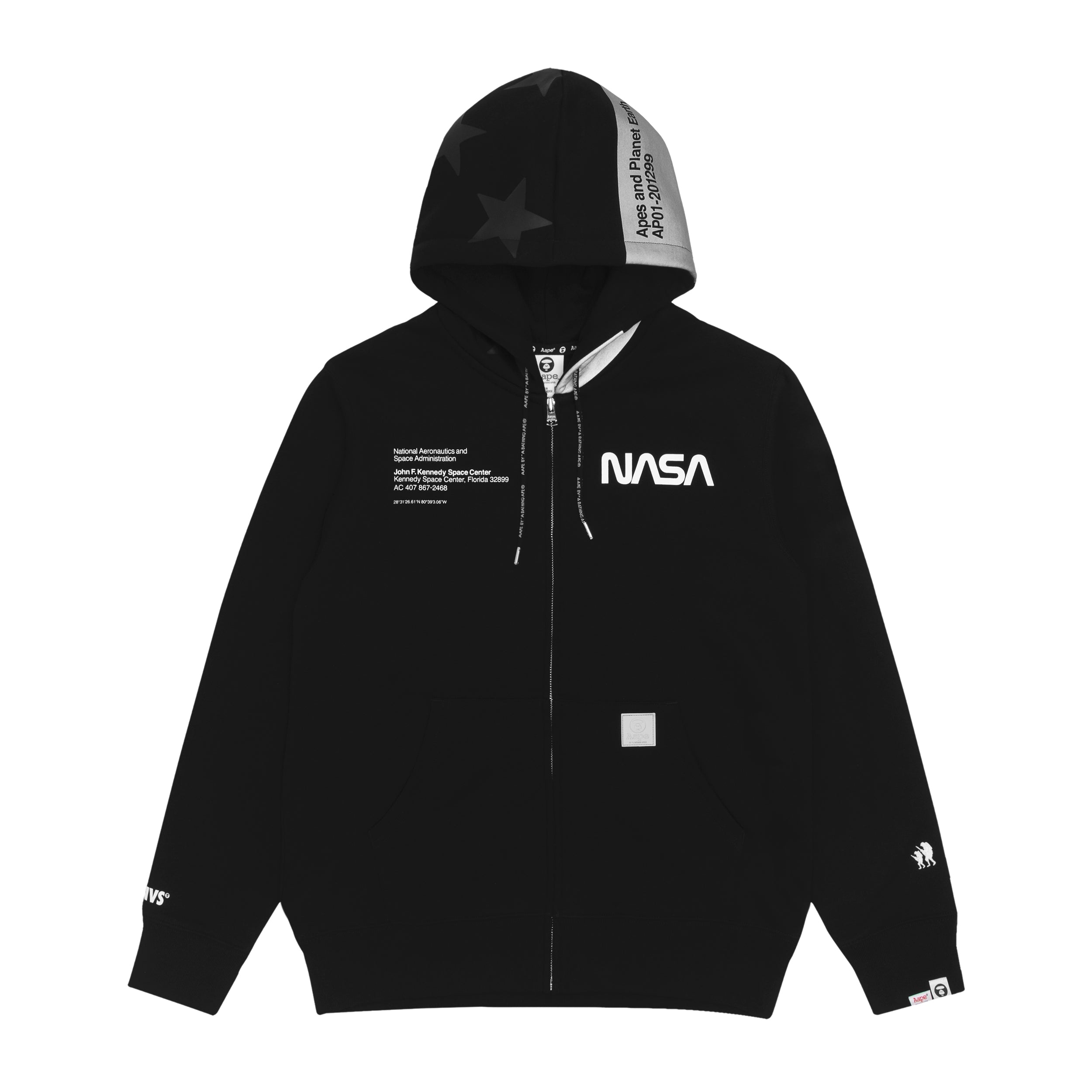 AAPE X NASA GRAPHIC LOGO PRINT ZIP HOODIE