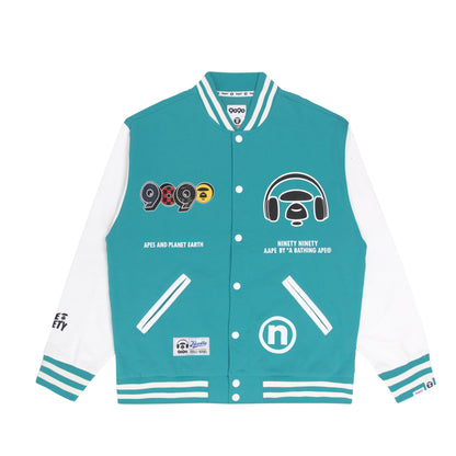 AAPE X 9090 MOONFACE GRAPHIC VARSITY JACKET