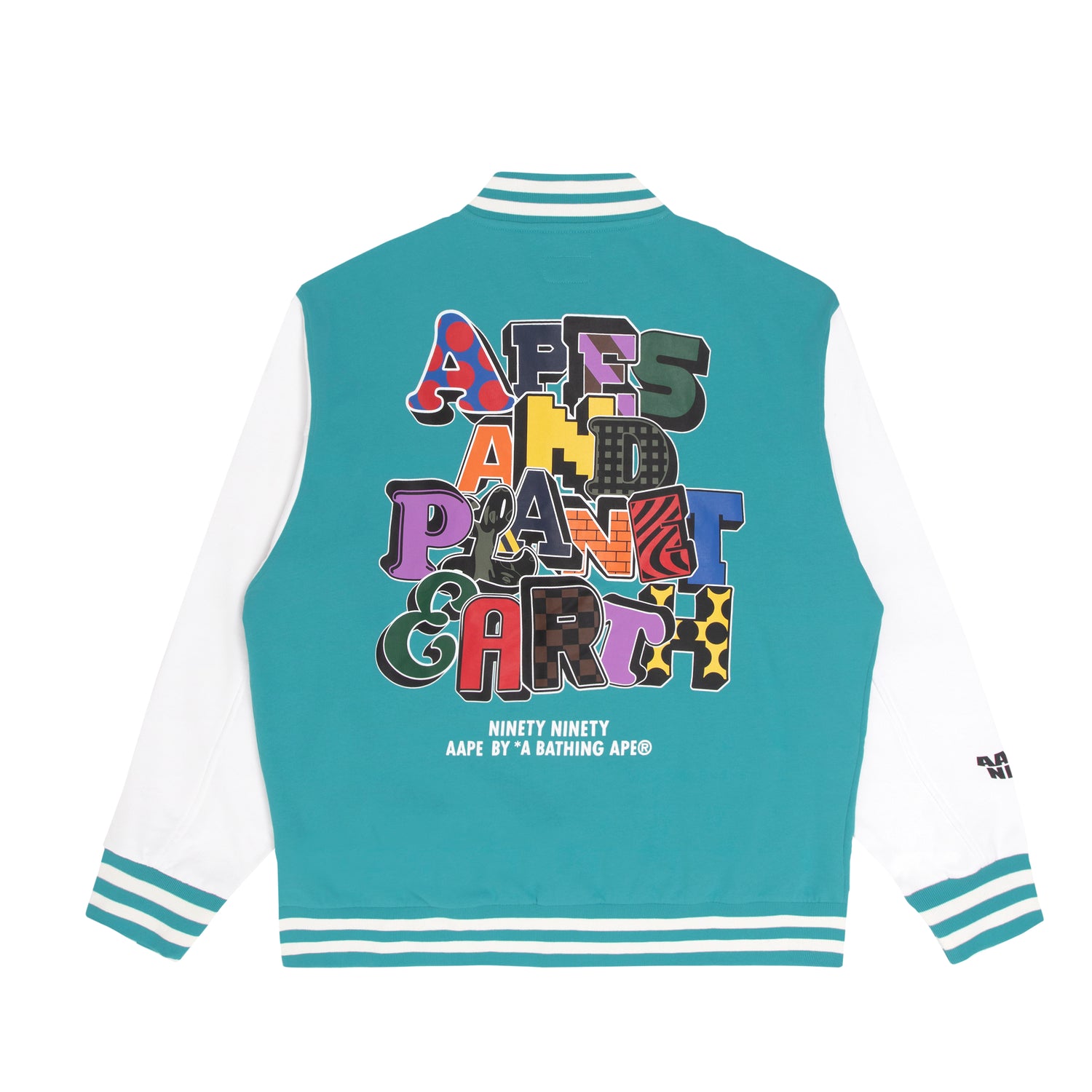 AAPE X 9090 MOONFACE GRAPHIC VARSITY JACKET