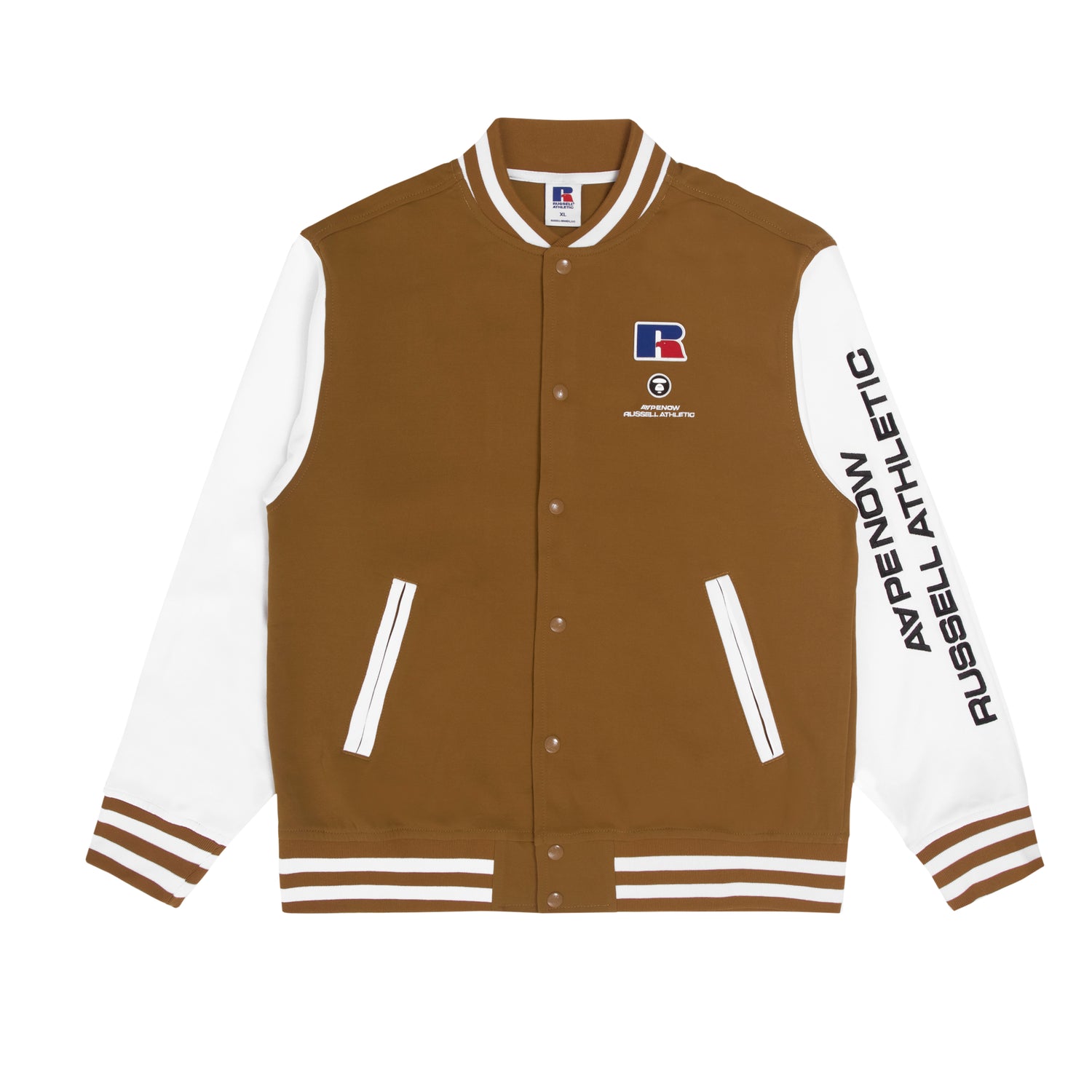 AAPE X RUSSELL ATHLETIC MOONFACE PATCH BASEBALL JACKET