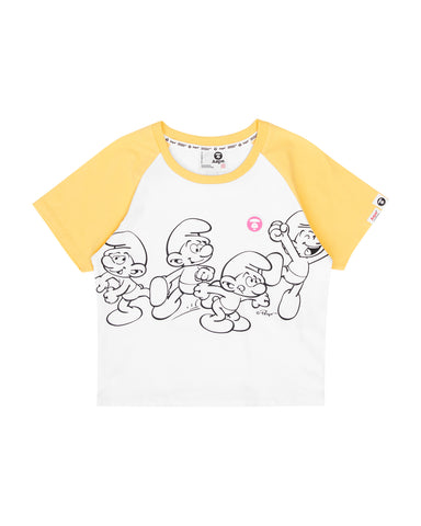 AAPE X THE SMURFS MOONFACE GRAPHIC CROPPED TEE